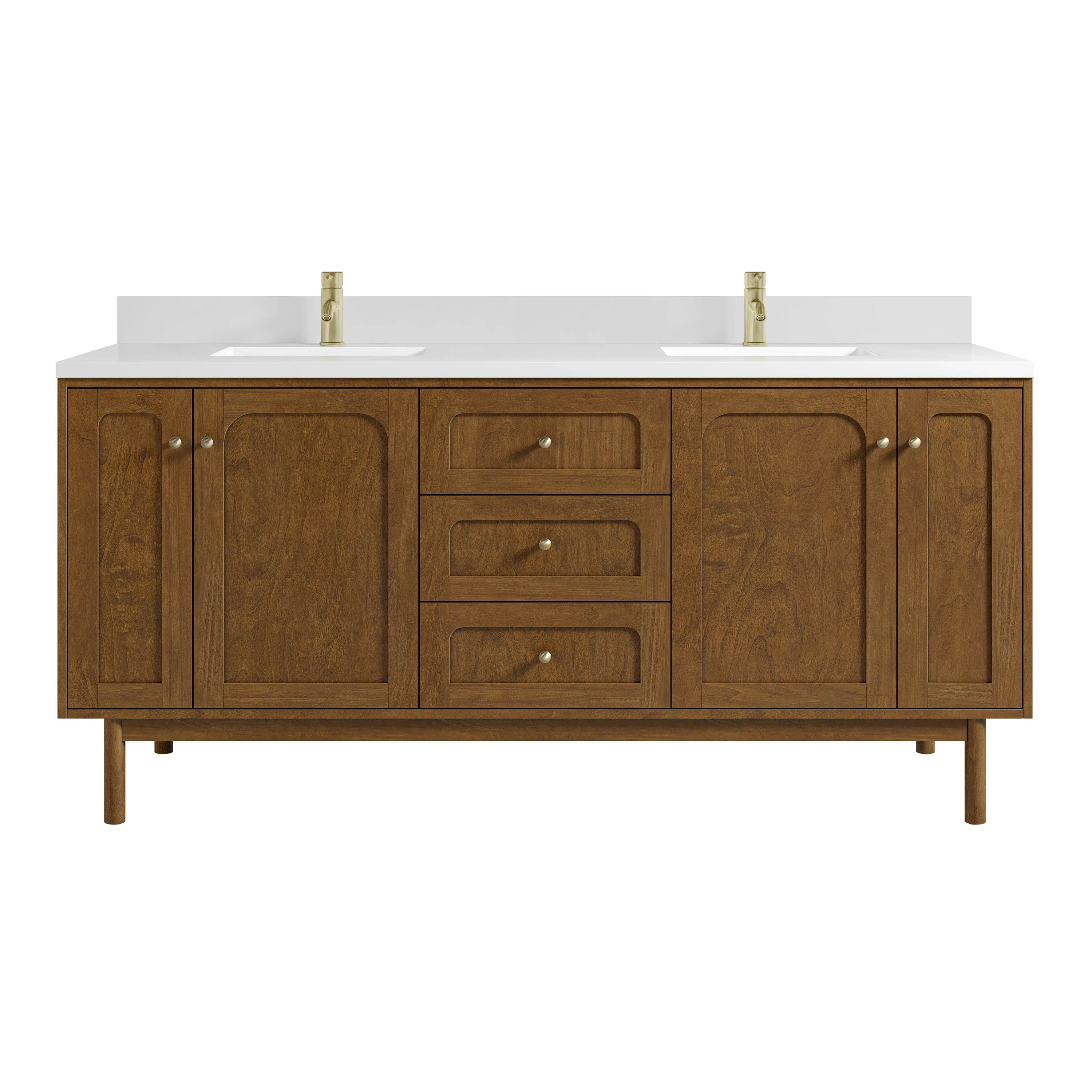 Laurent 72" Double Vanity, Honey Oak w/ Single Hole 3 CM White Zeus Silestone Top and Matching Backsplash