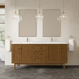 Laurent 72" Double Vanity, Honey Oak w/ Single Hole 3 CM White Zeus Silestone Top and Matching Backsplash
