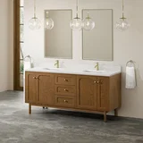 Laurent 72" Double Vanity, Honey Oak w/ Single Hole 3 CM White Zeus Silestone Top and Matching Backsplash