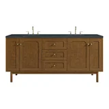 Laurent 72" Double Vanity, Honey Oak w/ 3 CM Charcoal Soapstone Silestone Top