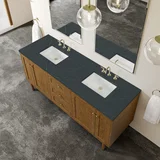 Laurent 72" Double Vanity, Honey Oak w/ 3 CM Charcoal Soapstone Silestone Top