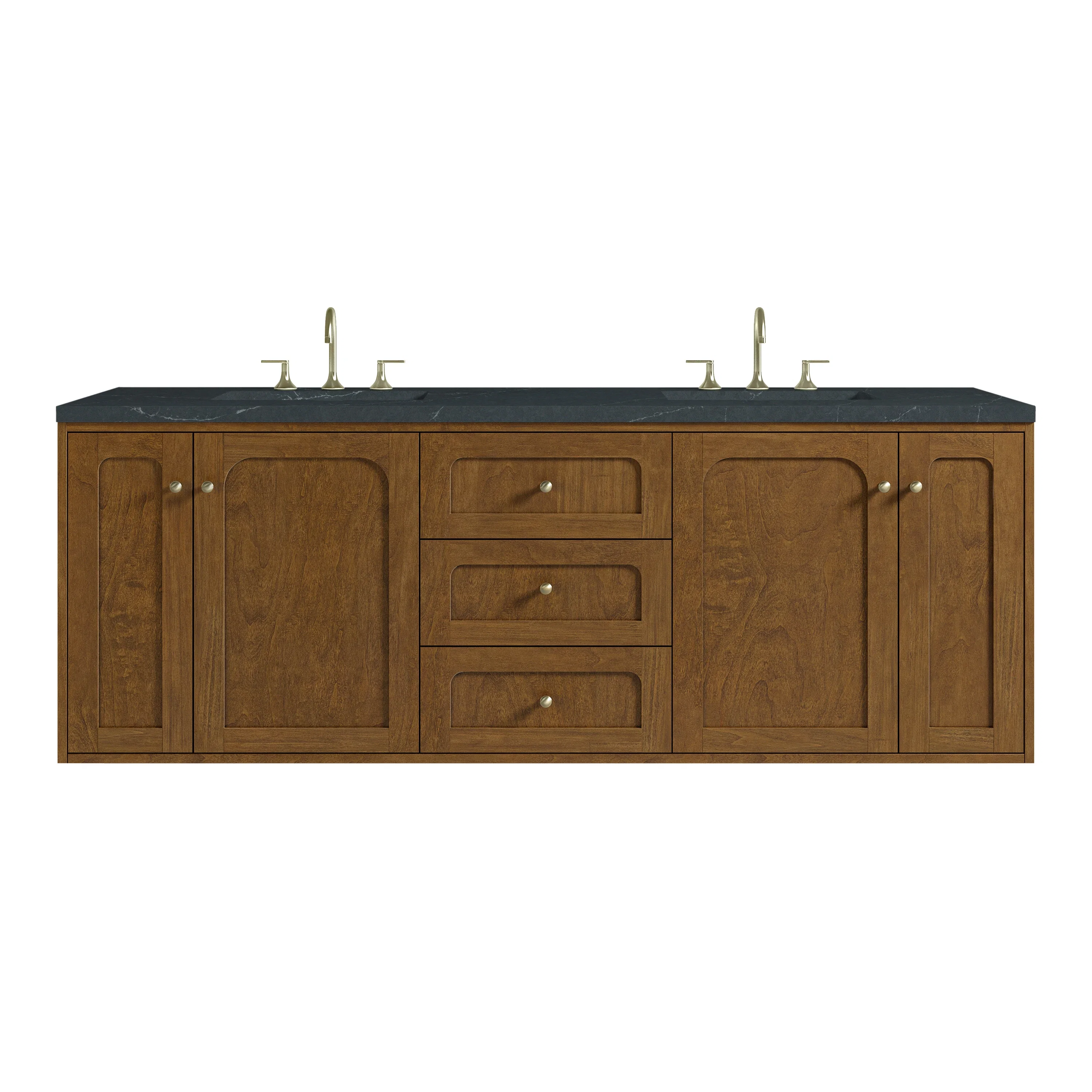Laurent 72" Double Vanity, Honey Oak w/ 3 CM Charcoal Soapstone Silestone Top