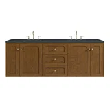 Laurent 72" Double Vanity, Honey Oak w/ 3 CM Charcoal Soapstone Silestone Top
