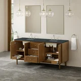 Laurent 72" Double Vanity, Honey Oak w/ 3 CM Charcoal Soapstone Silestone Top