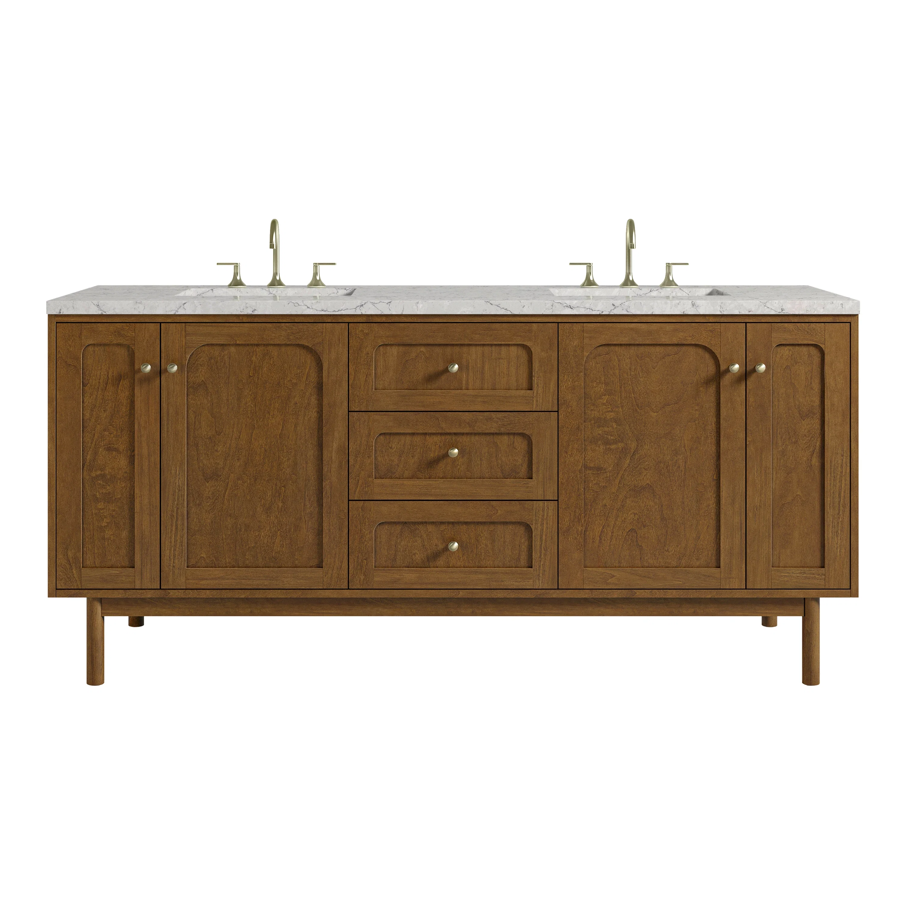 Laurent 72" Double Vanity, Honey Oak w/ 3 CM Eternal Jasmine Pearl Silestone Top