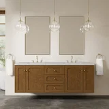Laurent 72" Double Vanity, Honey Oak w/ 3 CM Eternal Jasmine Pearl Silestone Top
