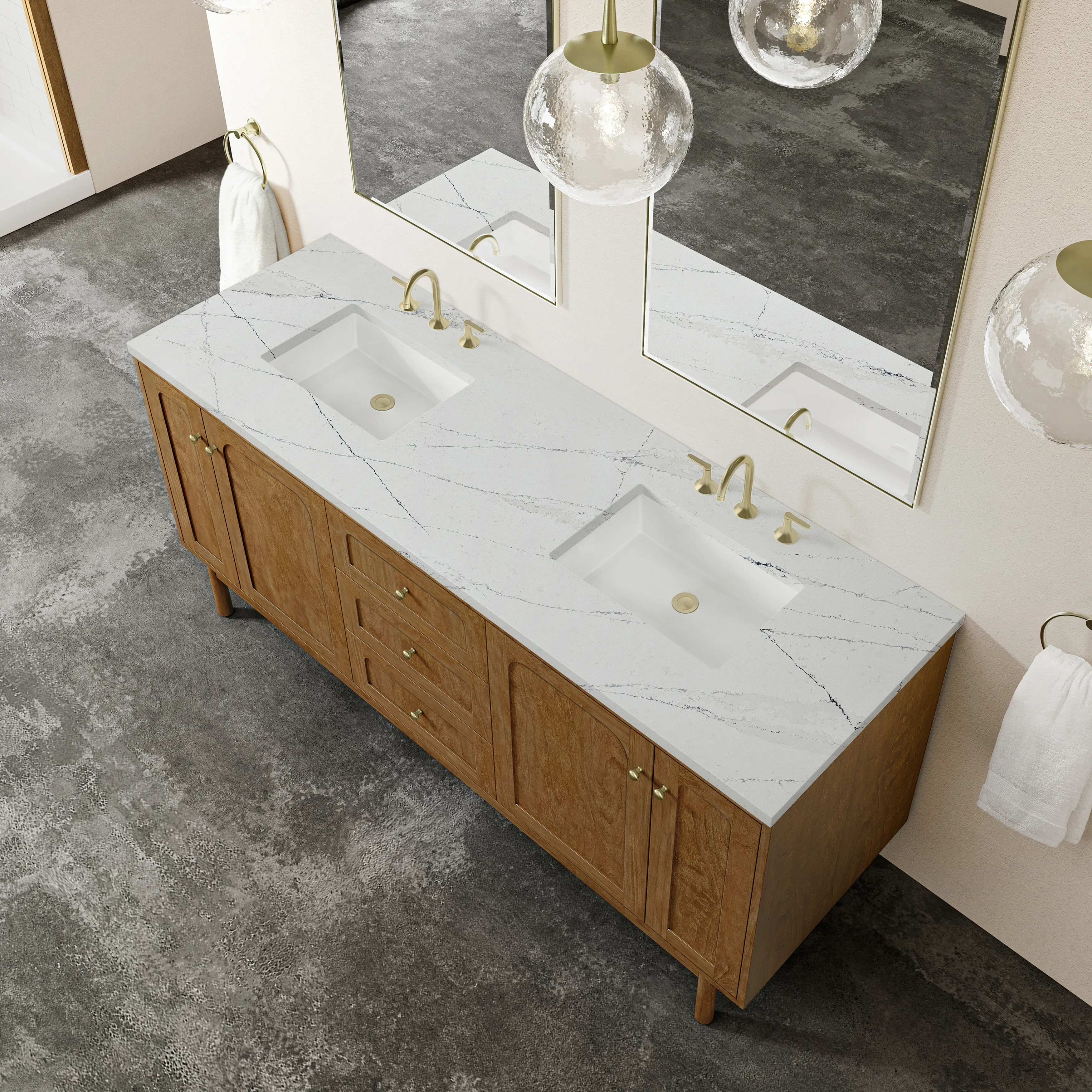Laurent 72" Double Vanity, Honey Oak w/ 3 CM Ethereal Noctis Silestone Top