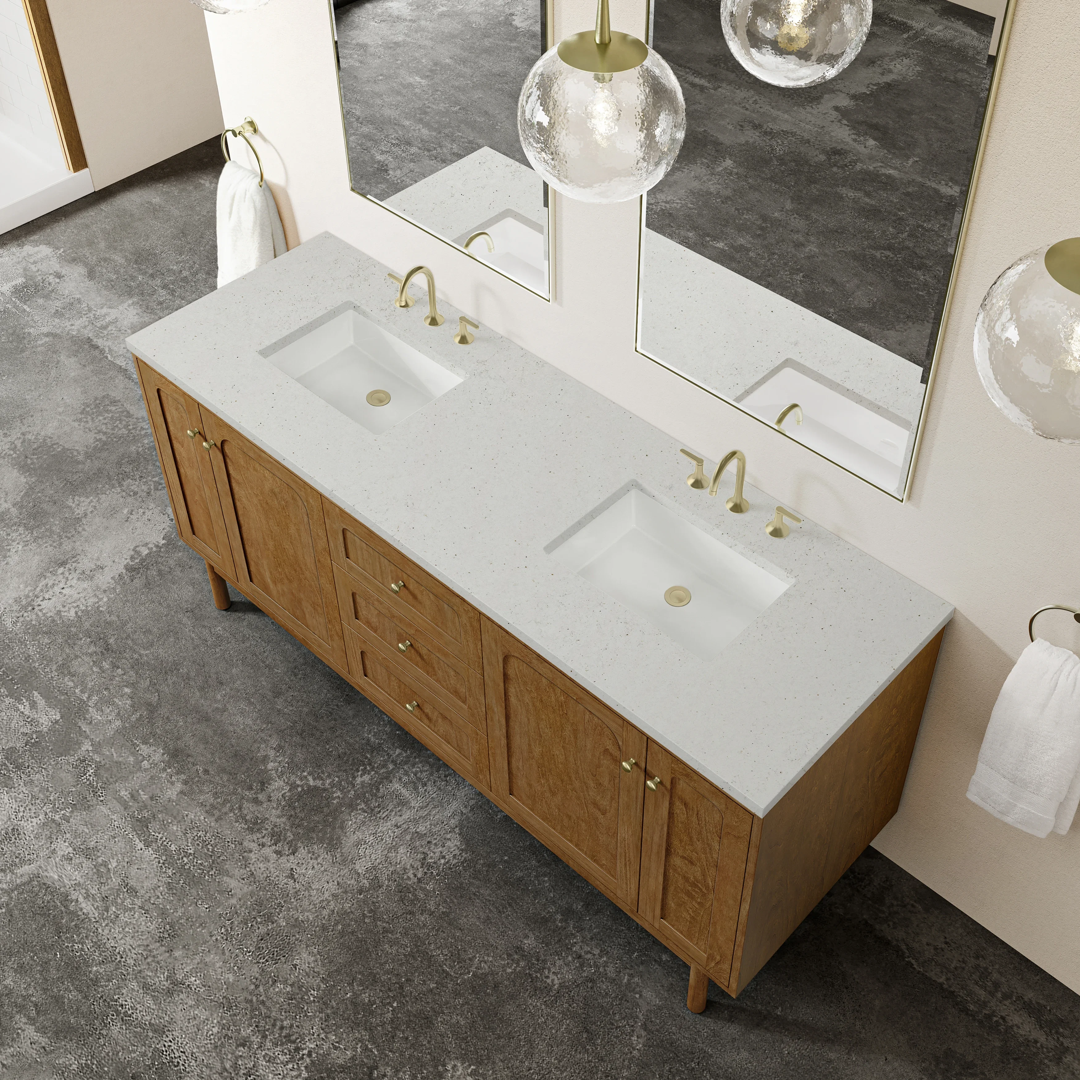 Laurent 72" Double Vanity, Honey Oak w/ 3 CM Lime Delight Silestone Top