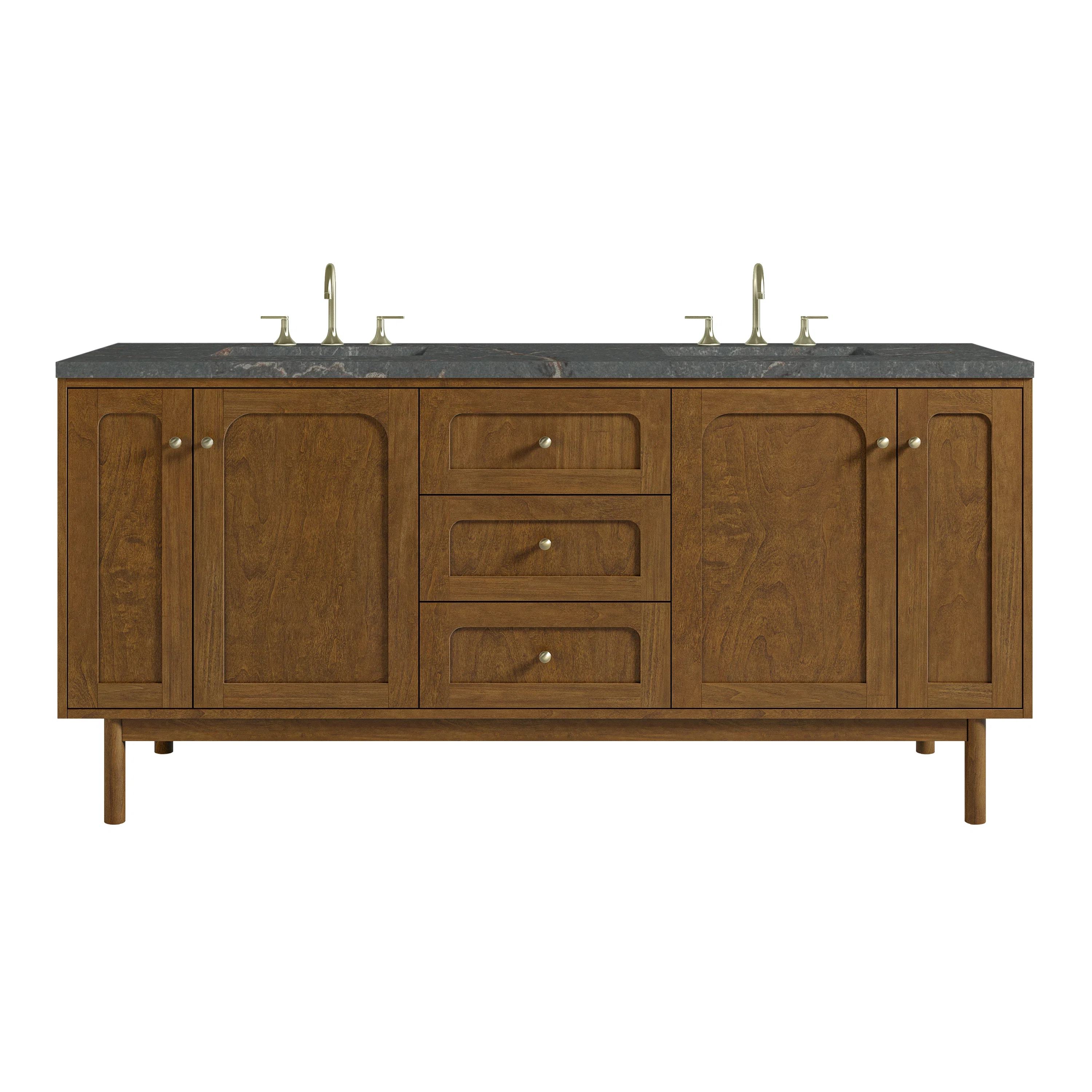 Laurent 72" Double Vanity, Honey Oak w/ 3 CM Parisien Bleu Silestone Top