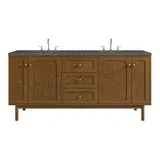 Laurent 72" Double Vanity, Honey Oak w/ 3 CM Parisien Bleu Silestone Top