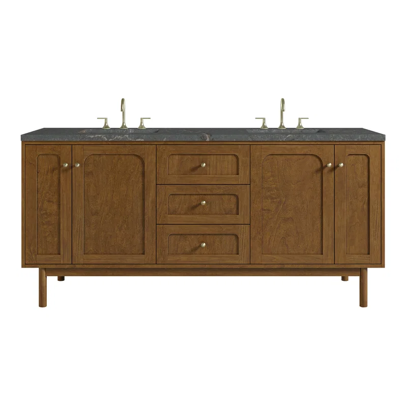 Laurent 72" Double Vanity, Honey Oak w/ 3 CM Parisien Bleu Silestone Top