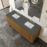 Laurent 72" Double Vanity, Honey Oak w/ 3 CM Parisien Bleu Silestone Top