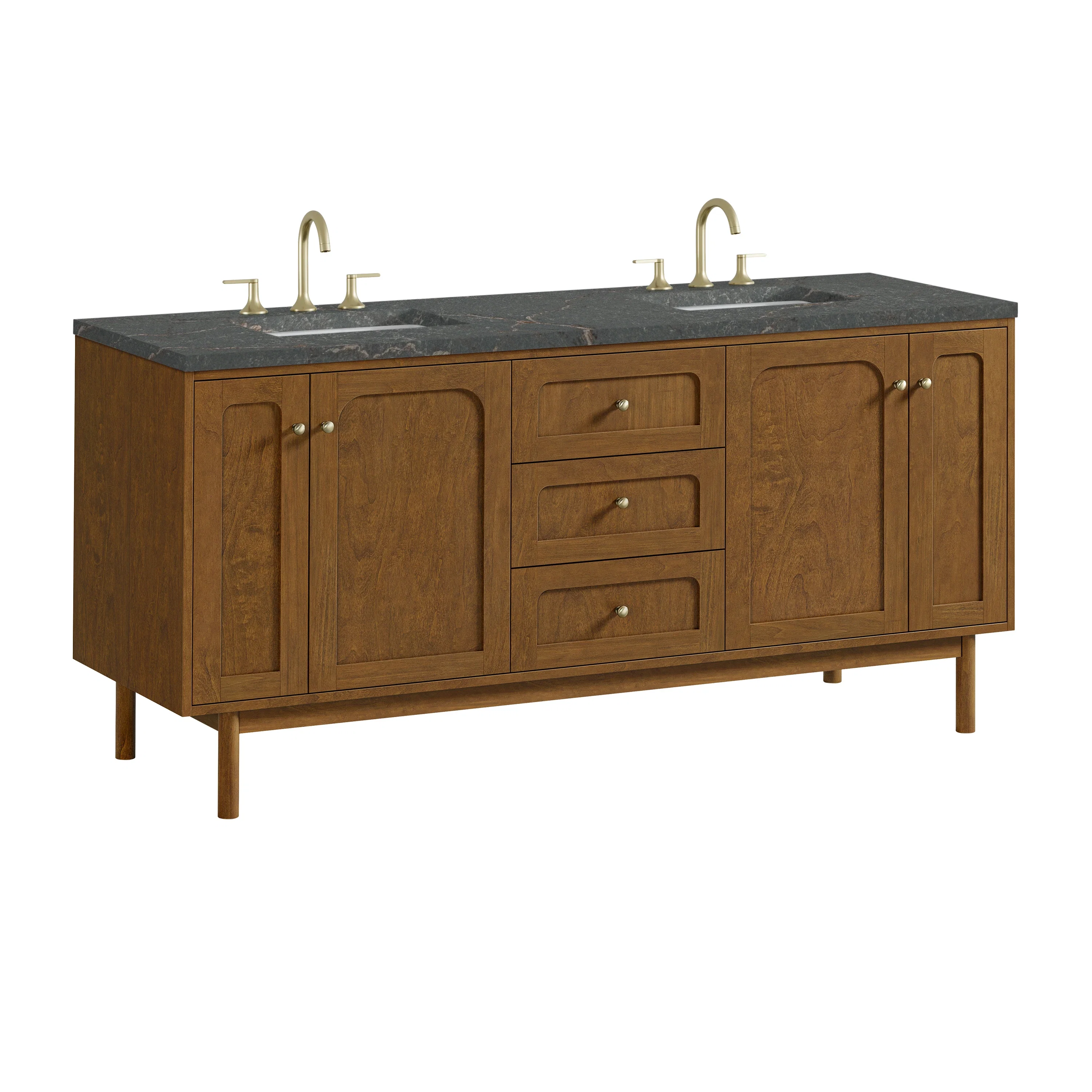 Laurent 72" Double Vanity, Honey Oak w/ 3 CM Parisien Bleu Silestone Top