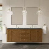 Laurent 72" Double Vanity, Honey Oak w/ 3 CM Parisien Bleu Silestone Top