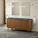 Laurent 72" Double Vanity, Honey Oak w/ 3 CM Parisien Bleu Silestone Top