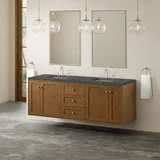 Laurent 72" Double Vanity, Honey Oak w/ 3 CM Parisien Bleu Silestone Top