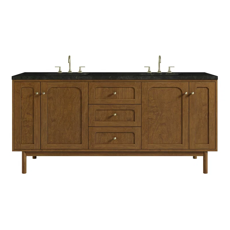 Laurent 72" Double Vanity, Honey Oak w/ 3 CM Phantome Eclos Top