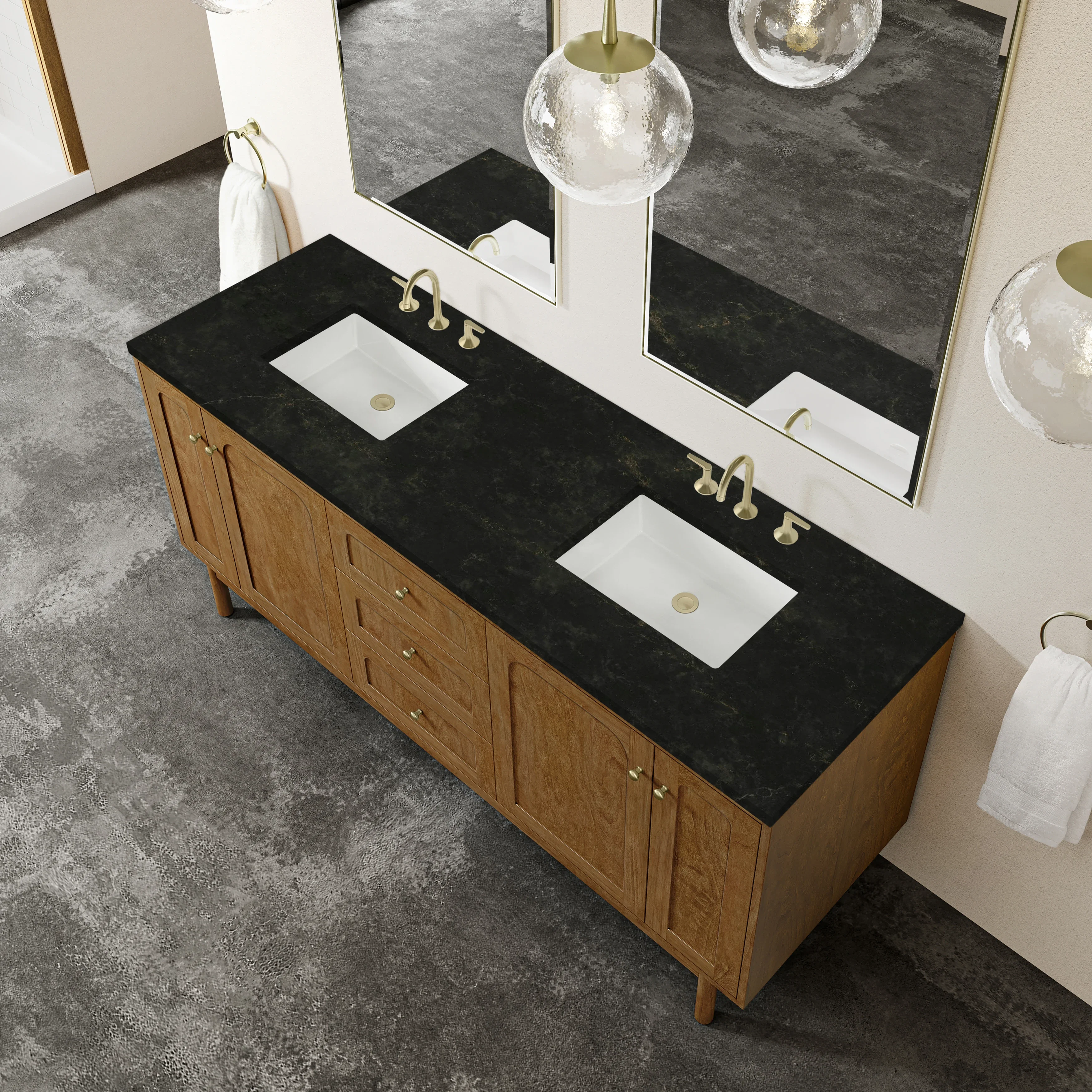 Laurent 72" Double Vanity, Honey Oak w/ 3 CM Phantome Eclos Top