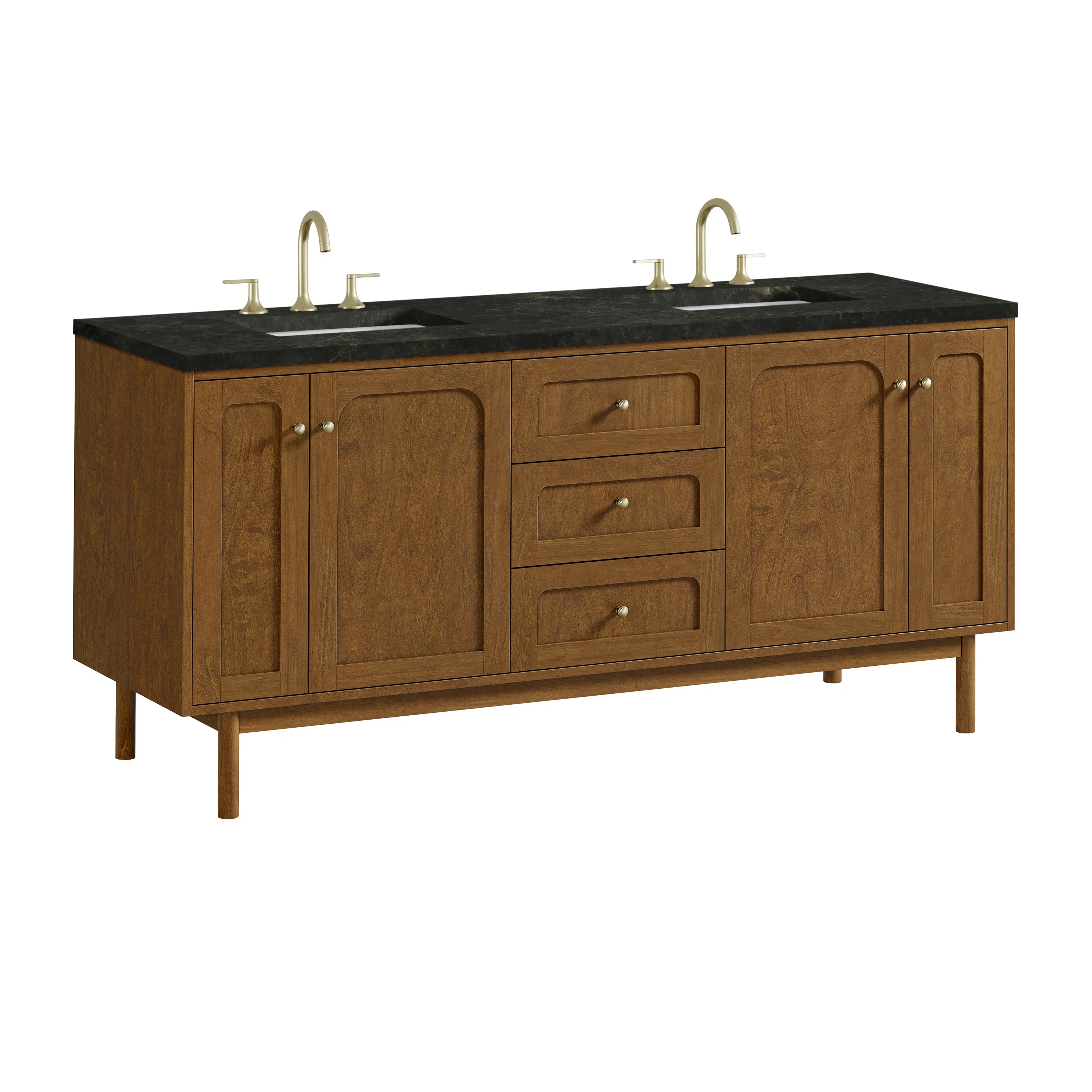 Laurent 72" Double Vanity, Honey Oak w/ 3 CM Phantome Eclos Top