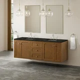 Laurent 72" Double Vanity, Honey Oak w/ 3 CM Phantome Eclos Top