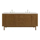 Laurent 72" Double Vanity, Honey Oak w/ 3 CM Siberian Silestone Top
