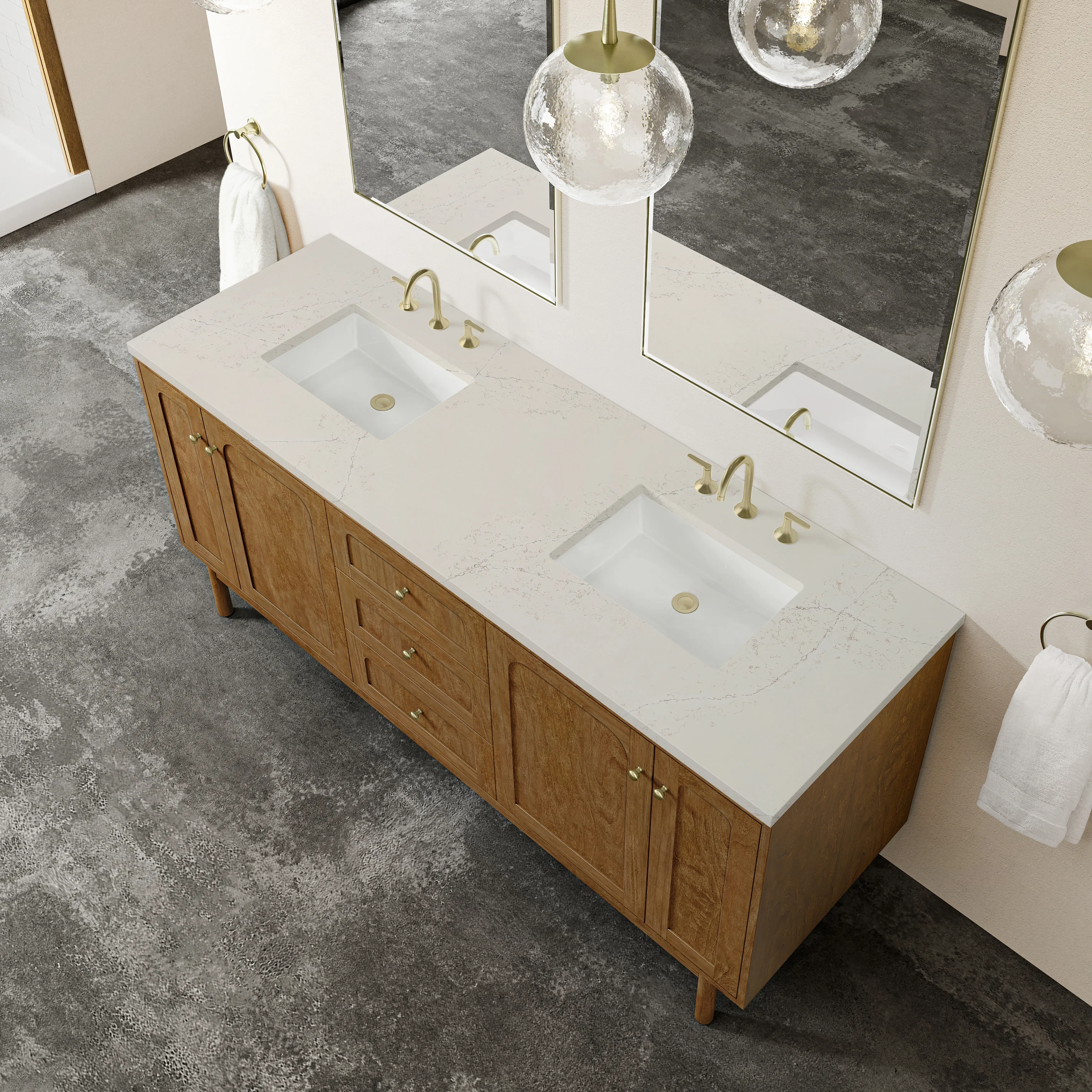 Laurent 72" Double Vanity, Honey Oak w/ 3 CM Siberian Silestone Top