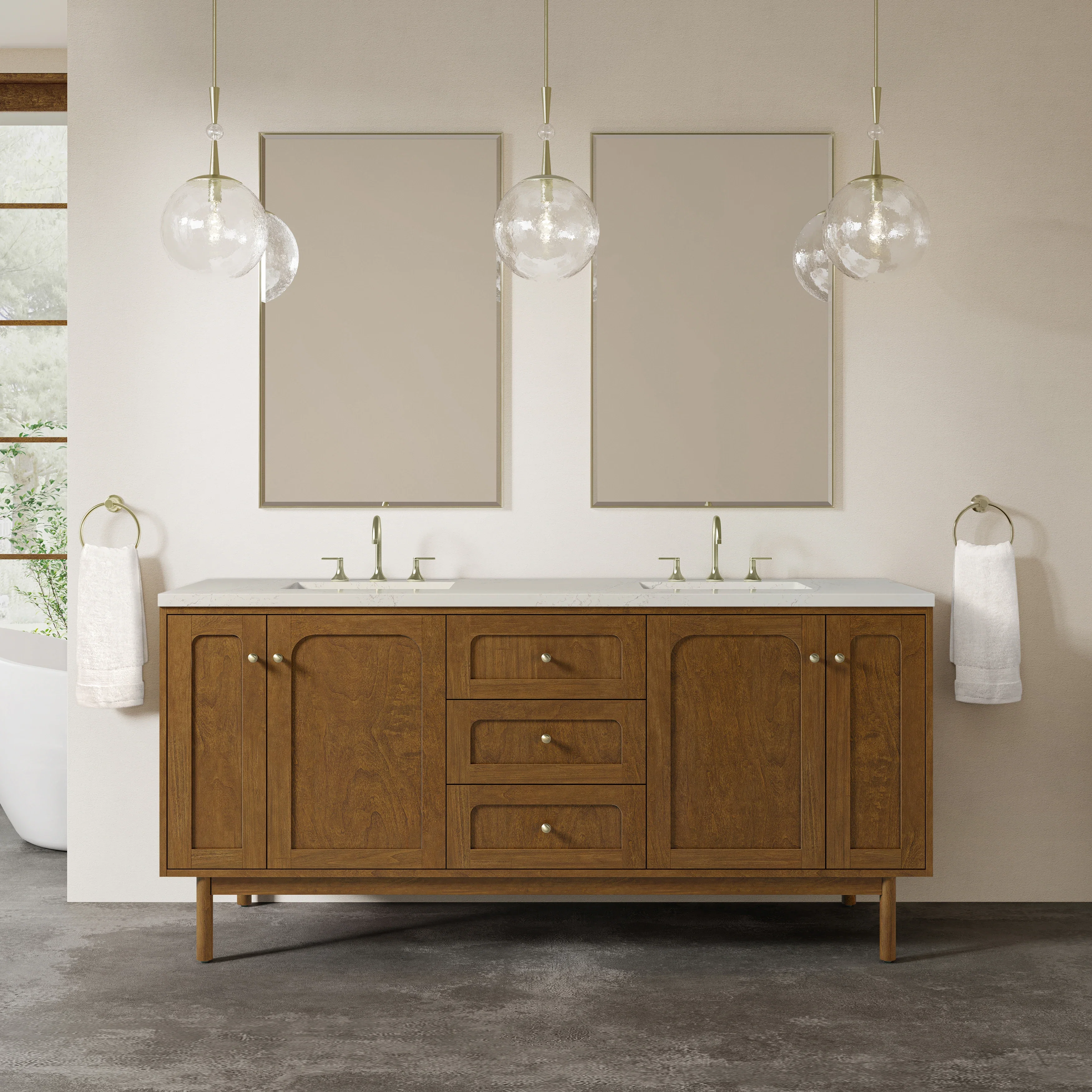 Laurent 72" Double Vanity, Honey Oak w/ 3 CM Siberian Silestone Top