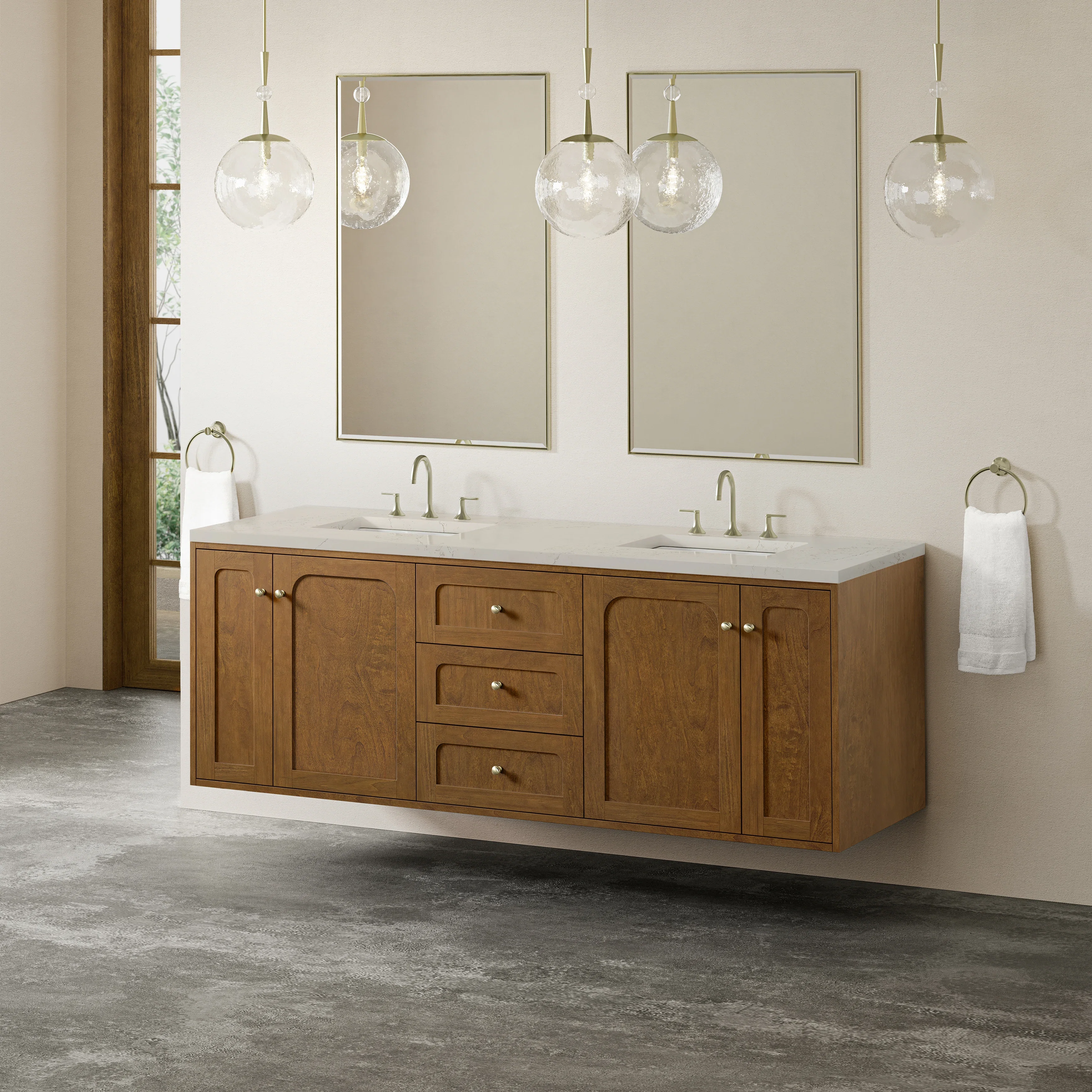Laurent 72" Double Vanity, Honey Oak w/ 3 CM Siberian Silestone Top