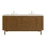 Laurent 72" Double Vanity, Honey Oak w/ 3 CM Tajnar Eclos Top