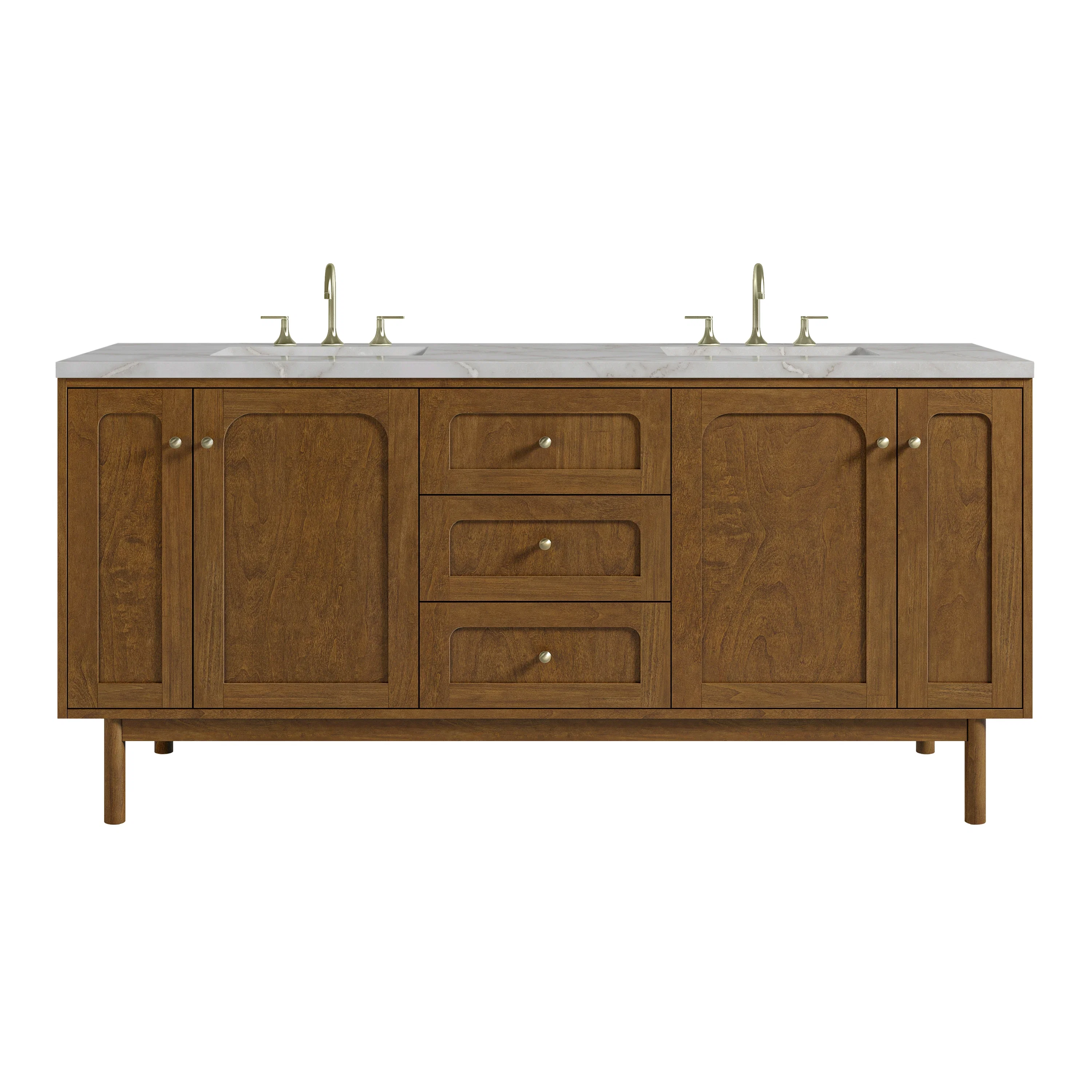 Laurent 72" Double Vanity, Honey Oak w/ 3 CM Victorian Silver Silestone Top