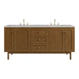 Laurent 72" Double Vanity, Honey Oak w/ 3 CM Victorian Silver Silestone Top