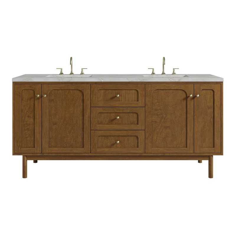 Laurent 72" Double Vanity, Honey Oak w/ 3 CM Victorian Silver Silestone Top