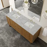 Laurent 72" Double Vanity, Honey Oak w/ 3 CM Victorian Silver Silestone Top