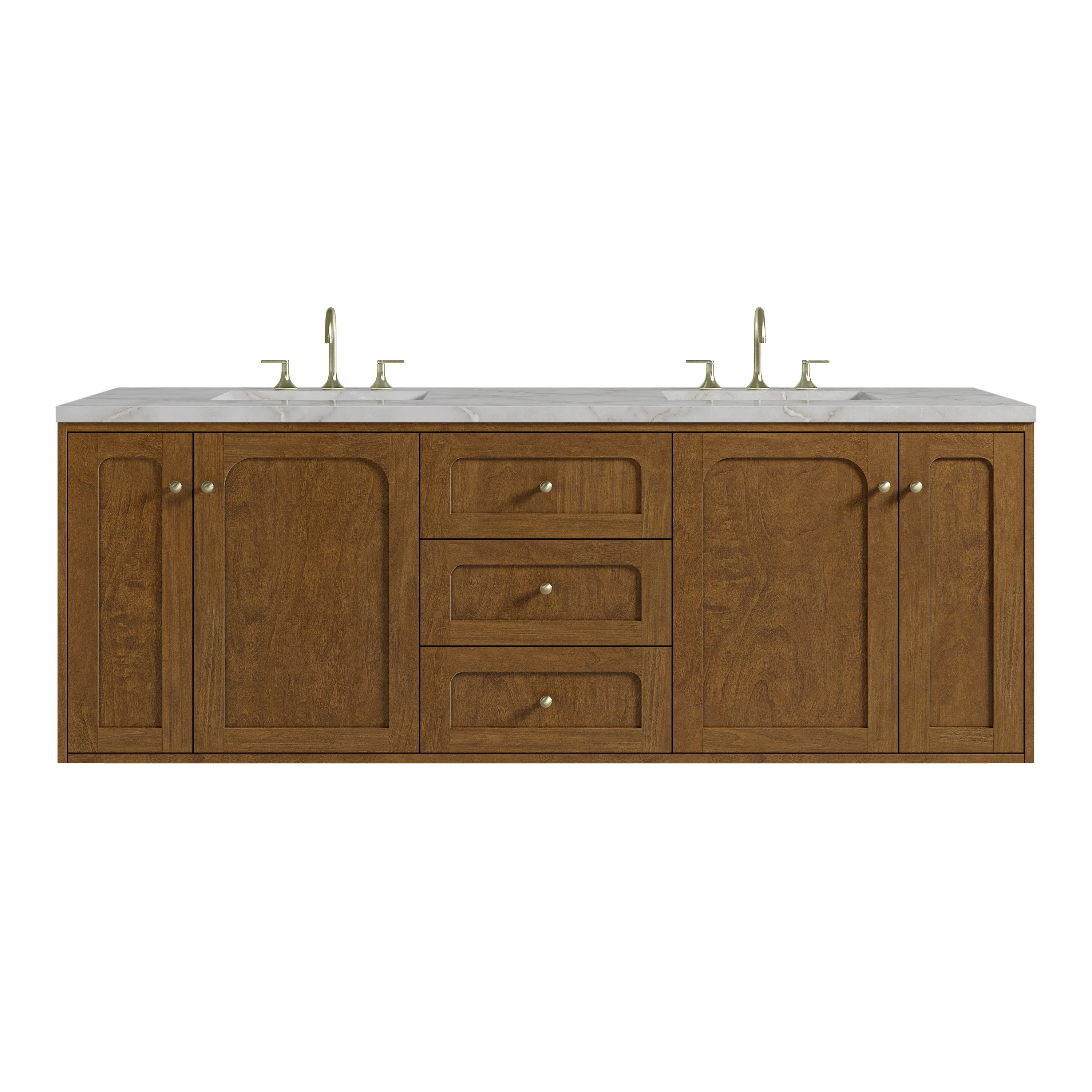 Laurent 72" Double Vanity, Honey Oak w/ 3 CM Victorian Silver Silestone Top
