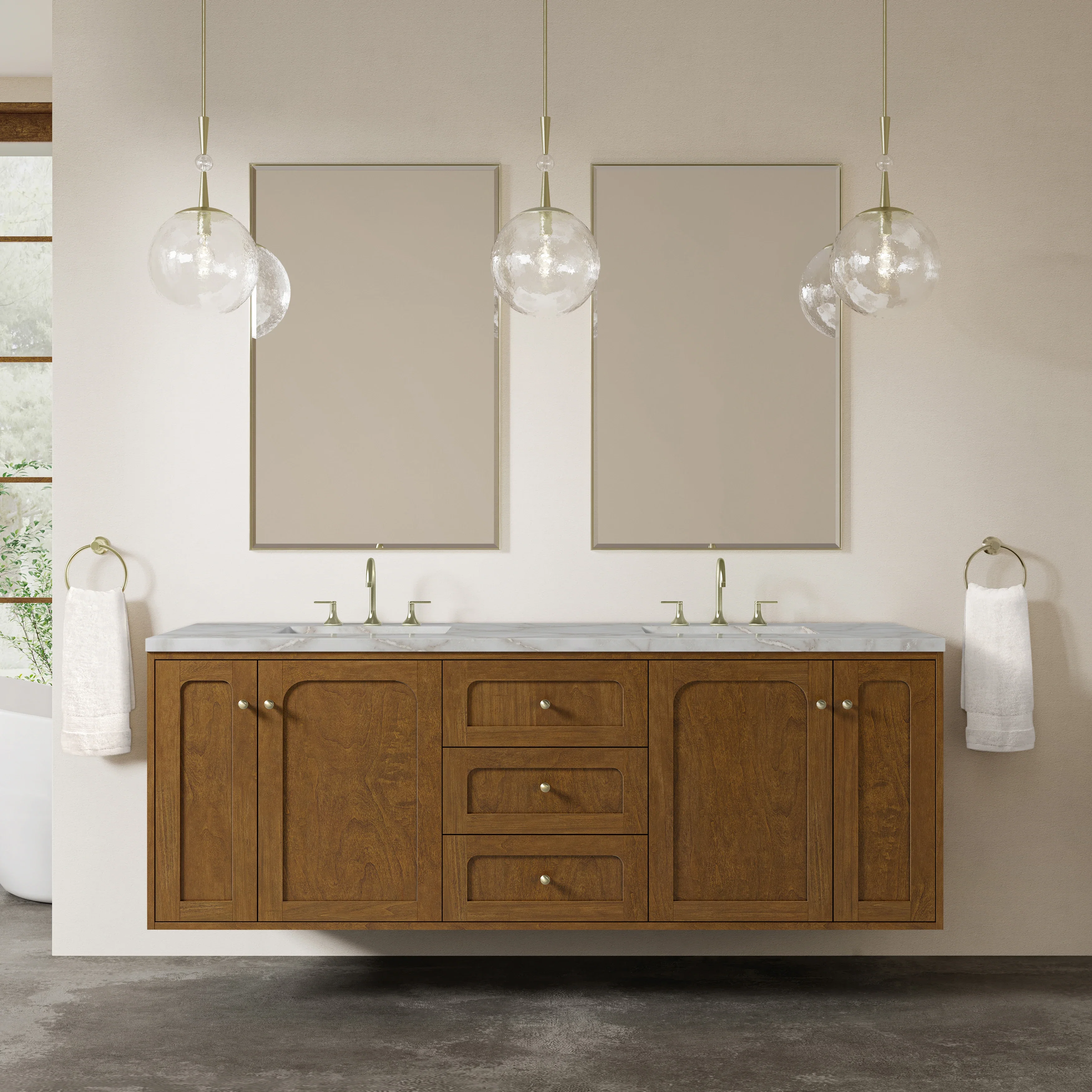 Laurent 72" Double Vanity, Honey Oak w/ 3 CM Victorian Silver Silestone Top