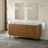Laurent 72" Double Vanity, Honey Oak w/ 3 CM Victorian Silver Silestone Top