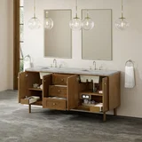 Laurent 72" Double Vanity, Honey Oak w/ 3 CM Victorian Silver Silestone Top
