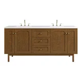Laurent 72" Double Vanity, Honey Oak w/ 3 CM White Zeus Silestone Top