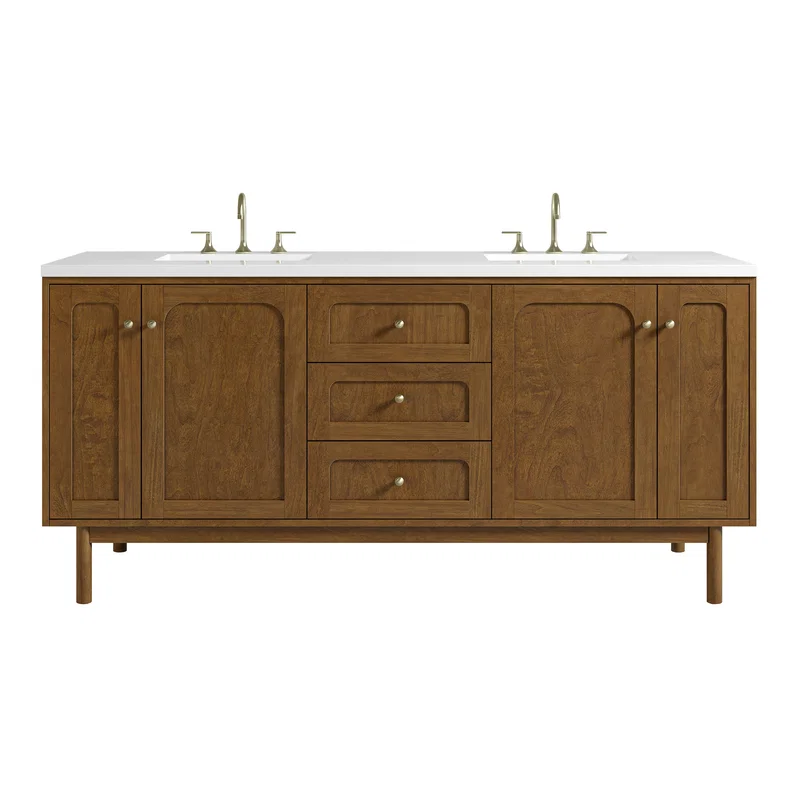 Laurent 72" Double Vanity, Honey Oak w/ 3 CM White Zeus Silestone Top
