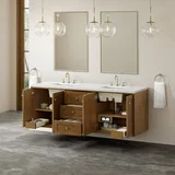 Laurent 72" Double Vanity, Honey Oak w/ 3 CM White Zeus Silestone Top