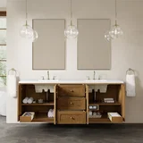 Laurent 72" Double Vanity, Honey Oak w/ 3 CM White Zeus Silestone Top
