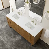 Laurent 72" Double Vanity, Honey Oak w/ 3 CM White Zeus Silestone Top