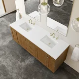 Laurent 72" Double Vanity, Honey Oak w/ 3 CM White Zeus Silestone Top