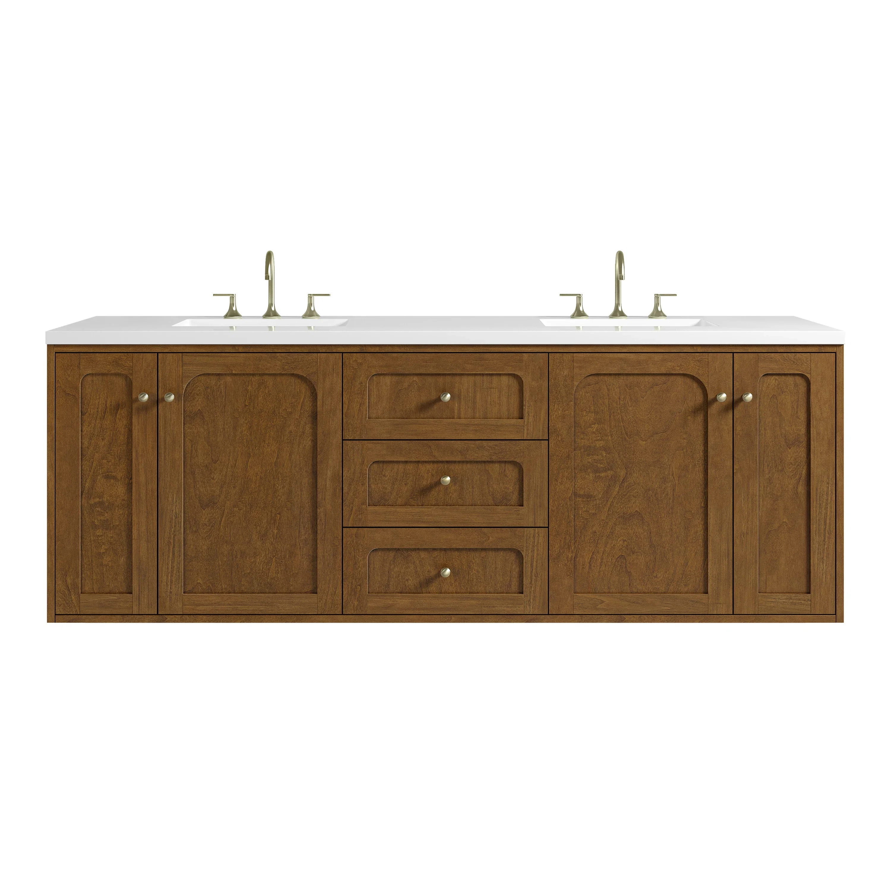 Laurent 72" Double Vanity, Honey Oak w/ 3 CM White Zeus Silestone Top