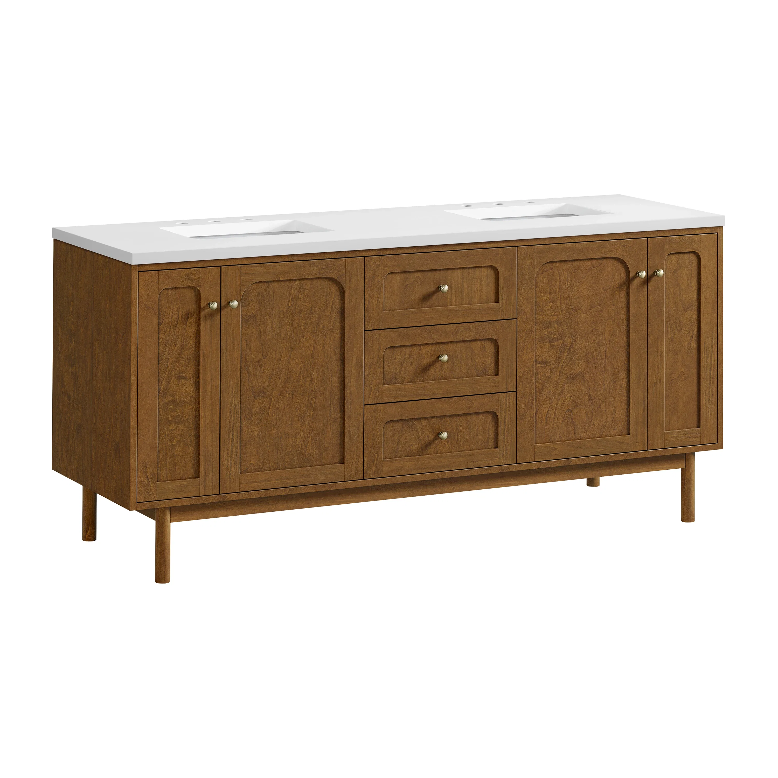 Laurent 72" Double Vanity, Honey Oak w/ 3 CM White Zeus Silestone Top
