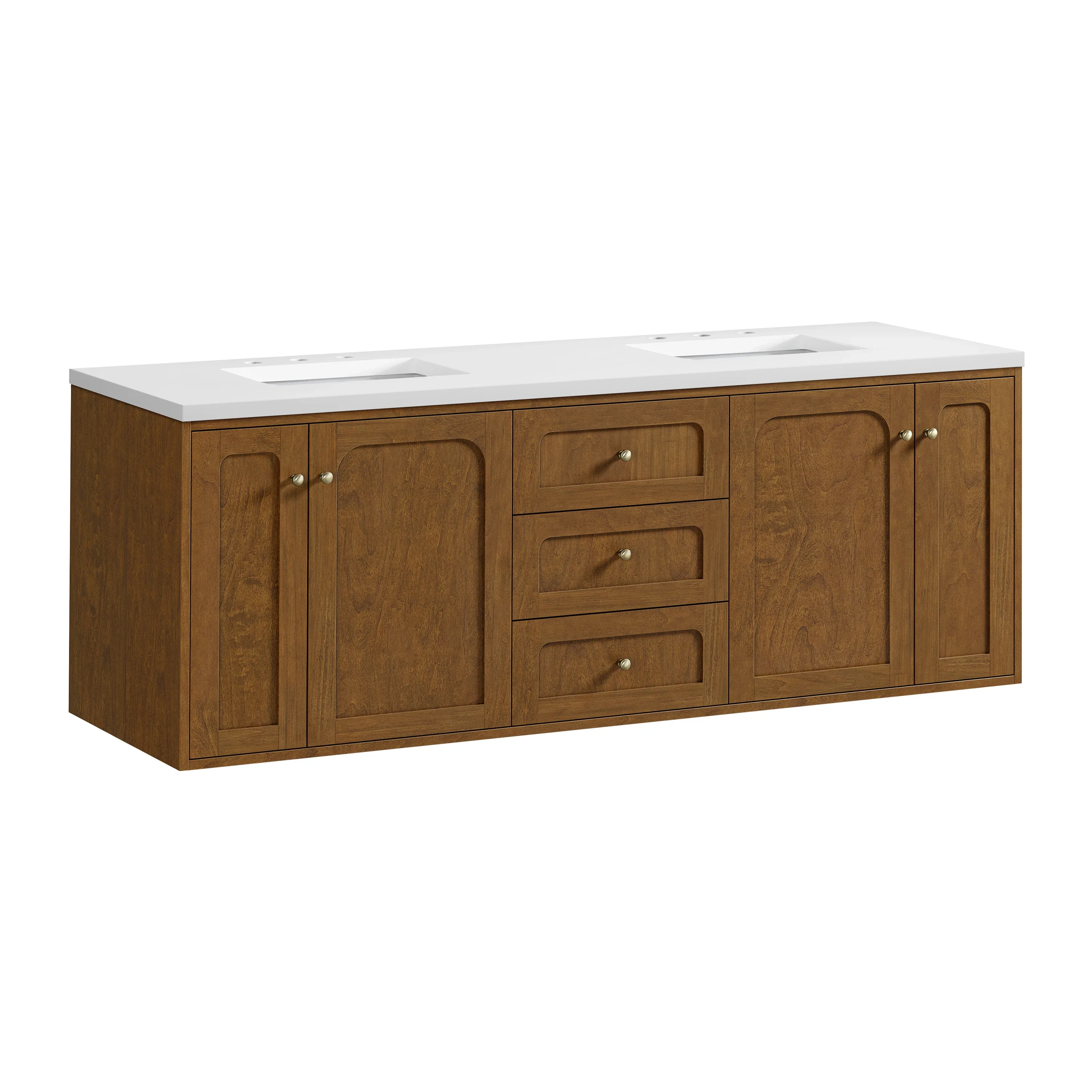 Laurent 72" Double Vanity, Honey Oak w/ 3 CM White Zeus Silestone Top
