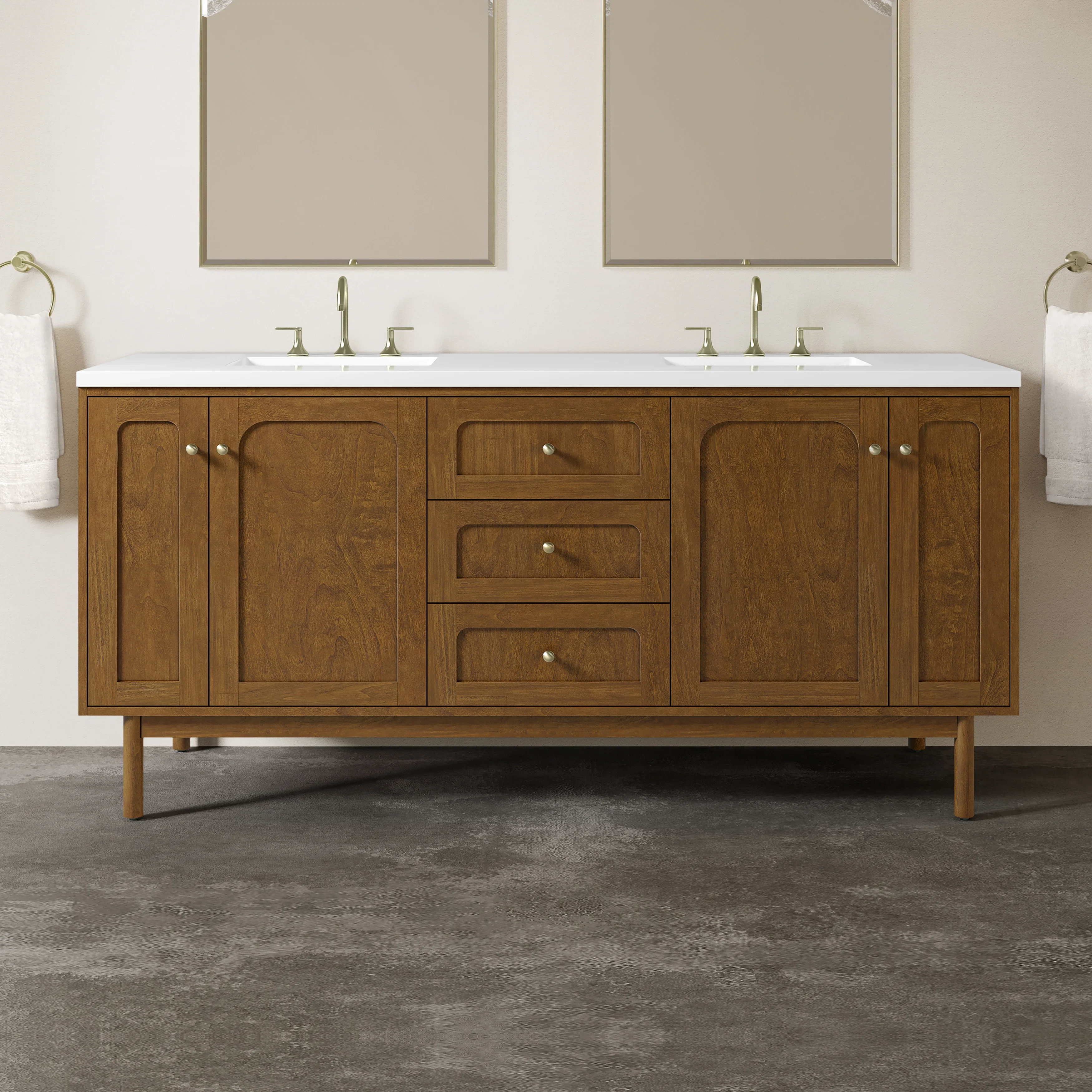 Laurent 72" Double Vanity, Honey Oak w/ 3 CM White Zeus Silestone Top