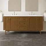 Laurent 72" Double Vanity, Honey Oak w/ 3 CM White Zeus Silestone Top