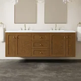 Laurent 72" Double Vanity, Honey Oak w/ 3 CM White Zeus Silestone Top