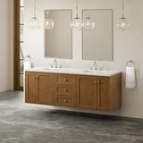 Laurent 72" Double Vanity, Honey Oak w/ 3 CM White Zeus Silestone Top